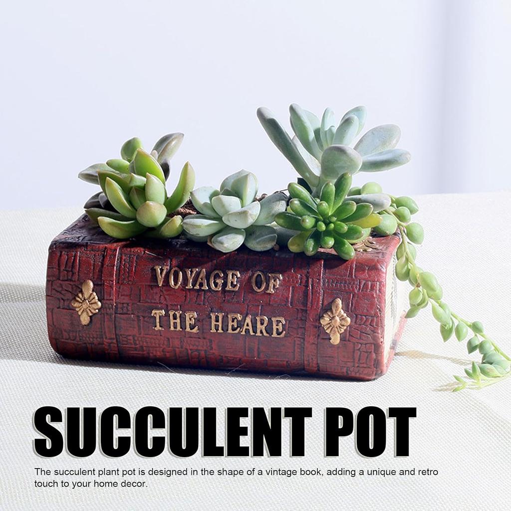 Book Shaped Flower Pot Plant Pot Vintage Decorative Flower Pot for Balcony Office Windowsill