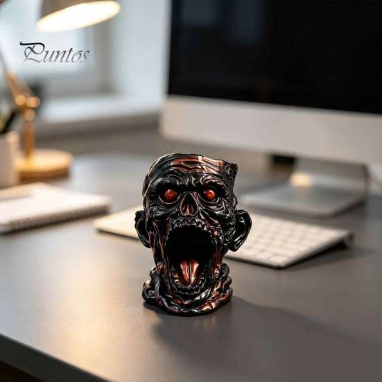 Niche Gothic Art Piece Skull Pen Holder, Realistic Zombie Head Makeup Brush Organizer, Large Capacity Desktop Stable Resin Cup Storage Container, Desk