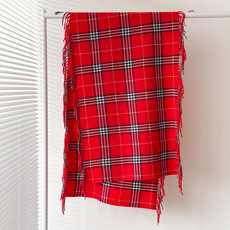 

мужской и женский шарф из искусственного кашемира с британской клеткой и бахромой для тепла 170x75xm красный