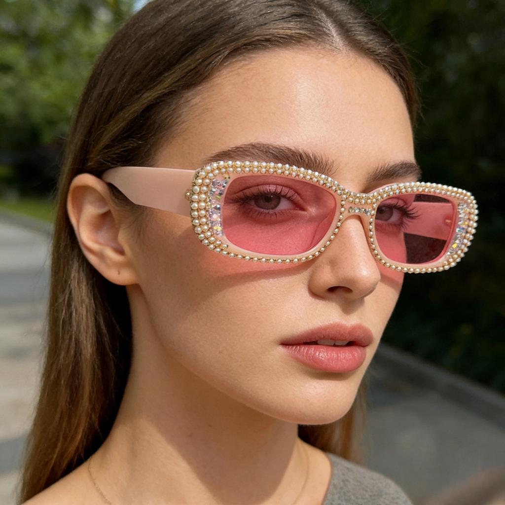 2026 Luxury Rhinestone Rectangle Sunglasses For Women Vintage UV400 Protection Y2K Fashion Shades Birthday Gift KJ217