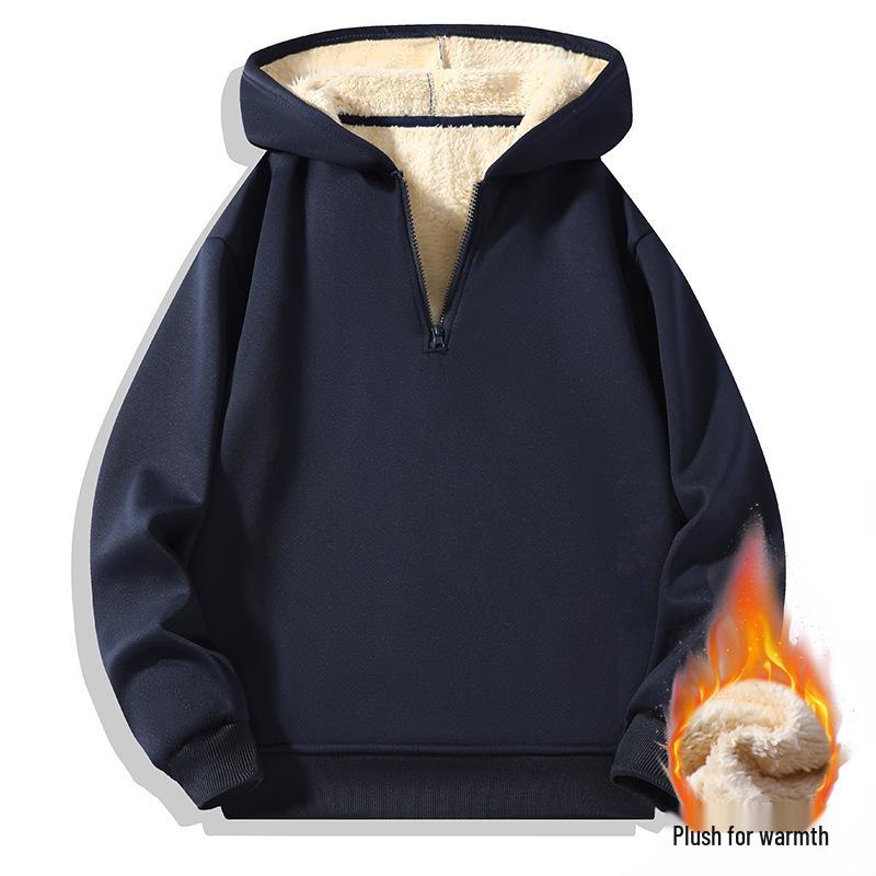 Men's Thickened Fleece Half-Zip Hoodie: Casual Solid Color Sports Jacket