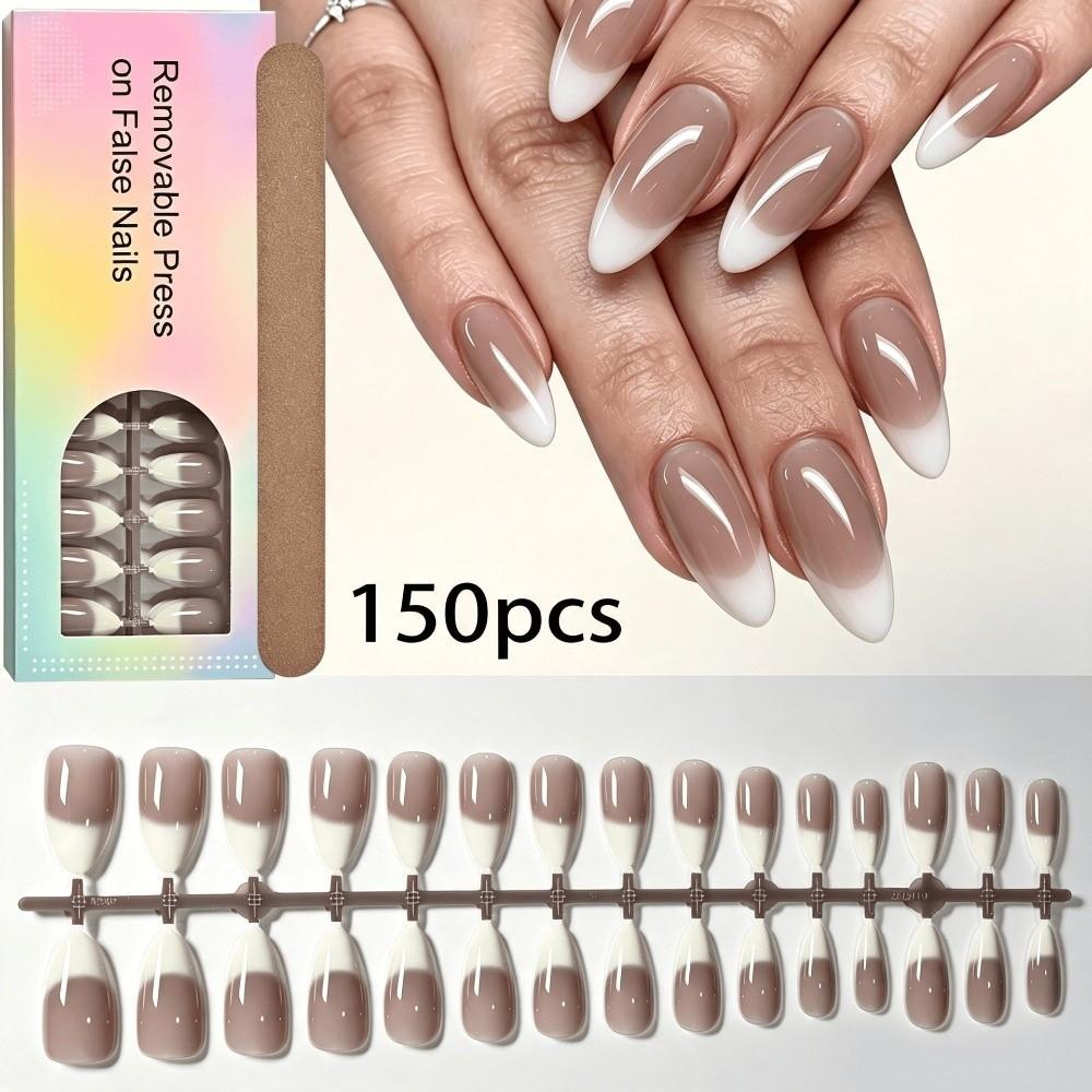 150 Pieces Press On Nails Glossy Finish French False Nails New Fake Nails for Home Manicure