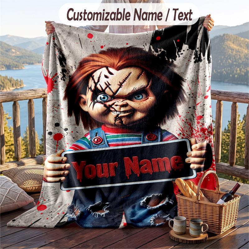 Custom Text Flannel Throw Blanket, Lightweight Cozy Bed Sofa BlanketChild's Play Chucky Tiffany