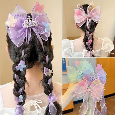 Children's Hair Accessories Butterfly Hairpins Bowknot Clip Ribbons Braided Girls Princess Cute Headdress