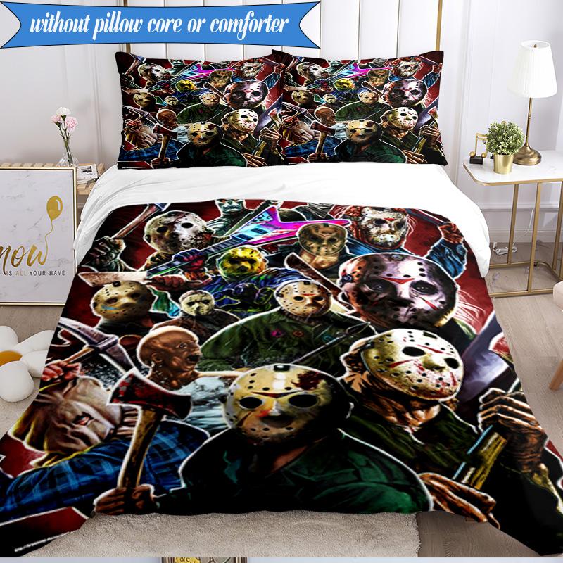 Horror Movie Characters 3pcs K-pop music group Bedding set,Ideal for Bedroom, Dormitory,Including Duvet Cover And 2pcs Pillowcases,Fan gifts
