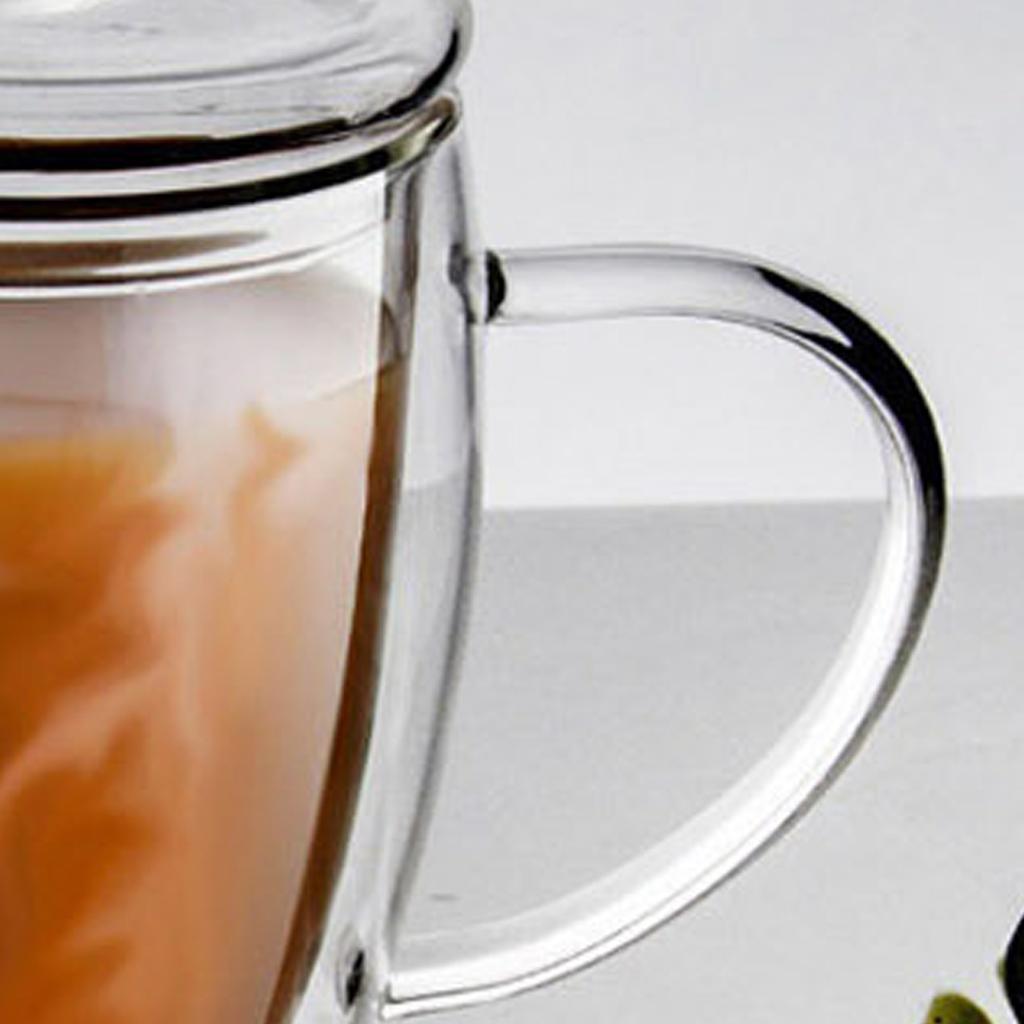 Transparent Double Wall Cup with Lid Thickened Coffee Cup Double Milk Cup