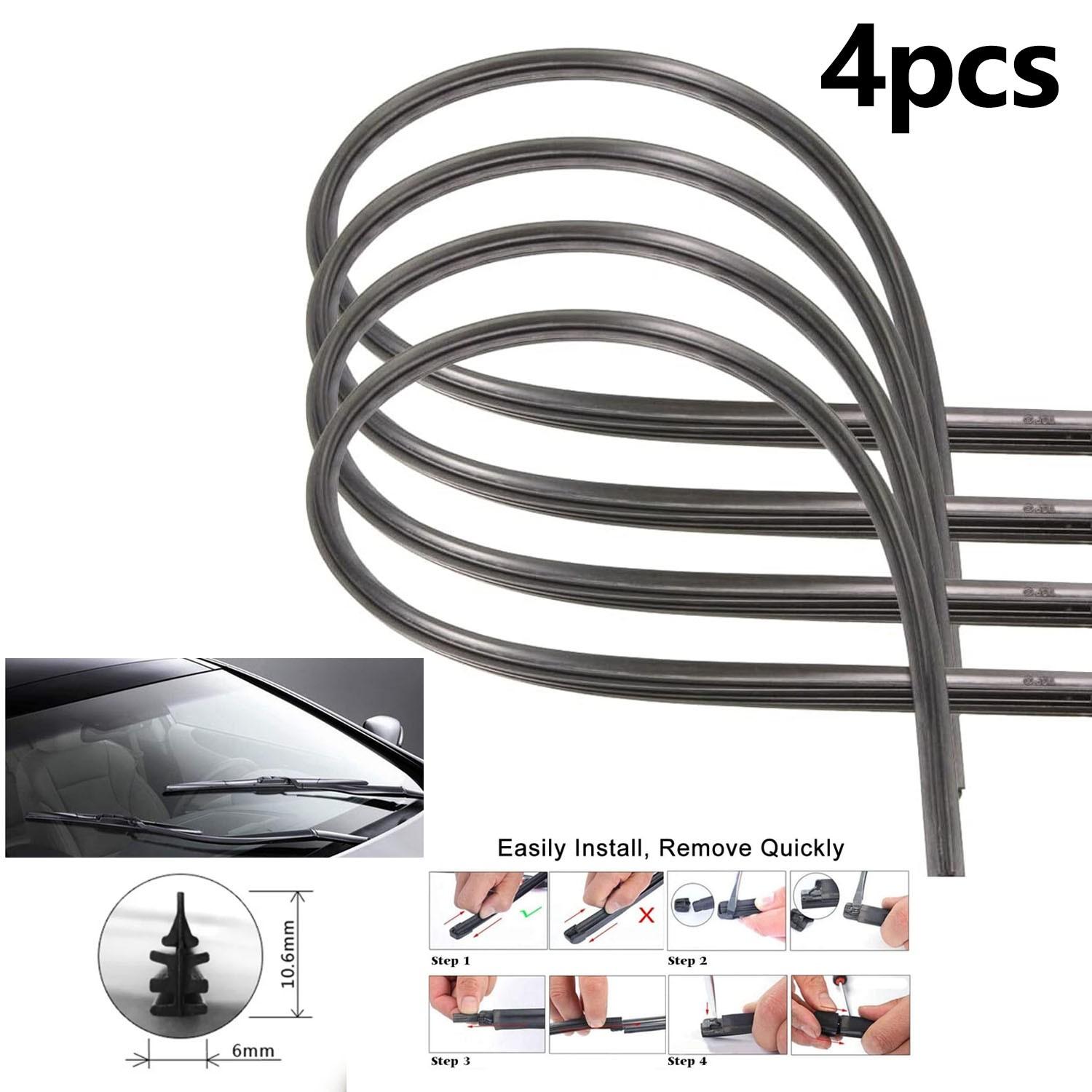 26” 6mm Car Rubber Frameless Windshield Wiper Blades Refill Strip Universal 4Pcs