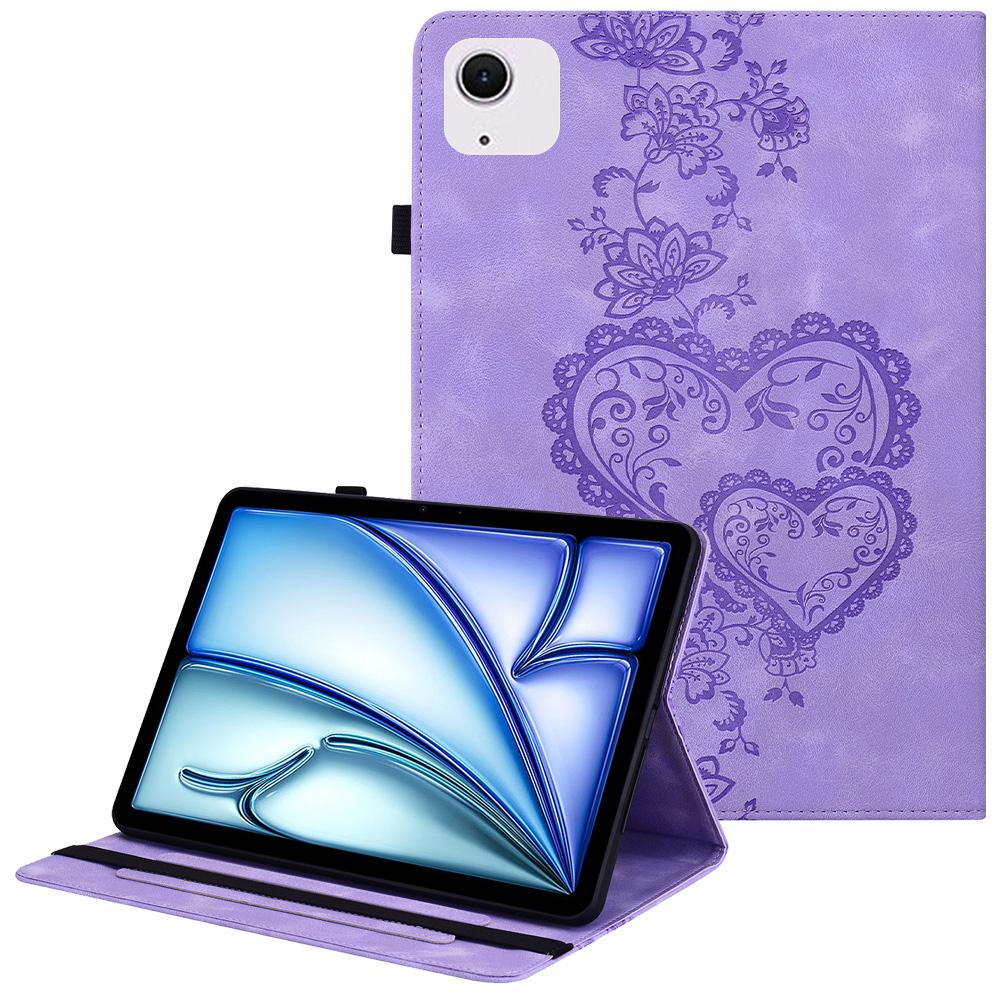 For iPad Air 11 (2025)/(2024) Leather Case Heart Imprint Foldable Stand Card Slot Stylus Holder Tablet Cover