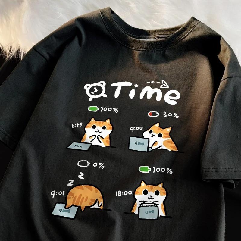 

A mens fashionable shortsleeved cartoonpattern Tshirt with the theme of Work Cat Low Battery S