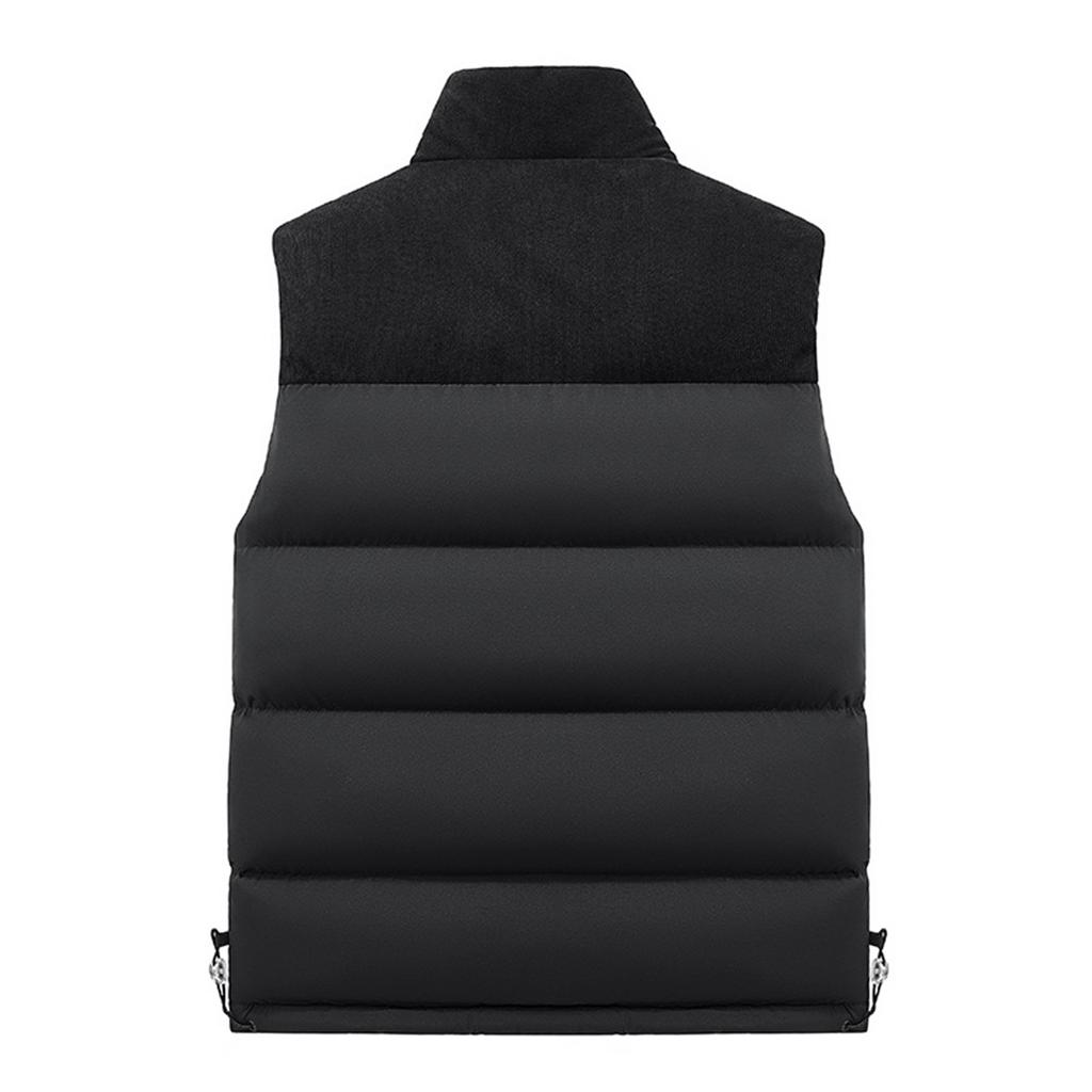 Men's Corduroy Patchwork Zipper Vest Stand Collar Sleeveless Outdoor Casual Warm Vest Jacket