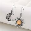 1 Pair of European and American Vintage Bohemian Style Sun Moon Imitation Moonstone Asymmetrical Women's Earrings for Holiday
