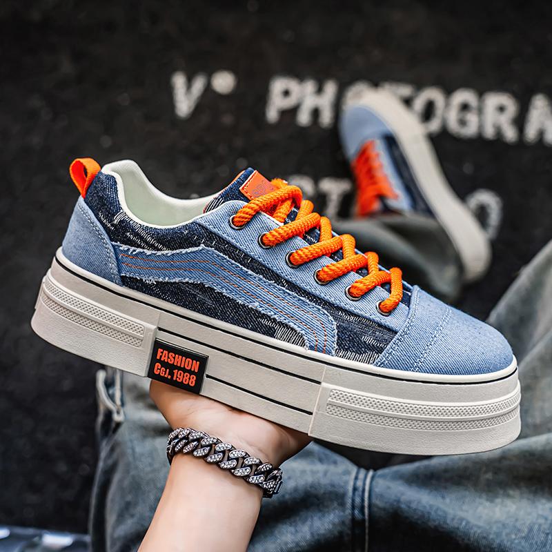 Men’s Blue Sports Shoes Casual Canvas Shoes Street Style Sneakers Students Over Sized Black Skateboard Shoes