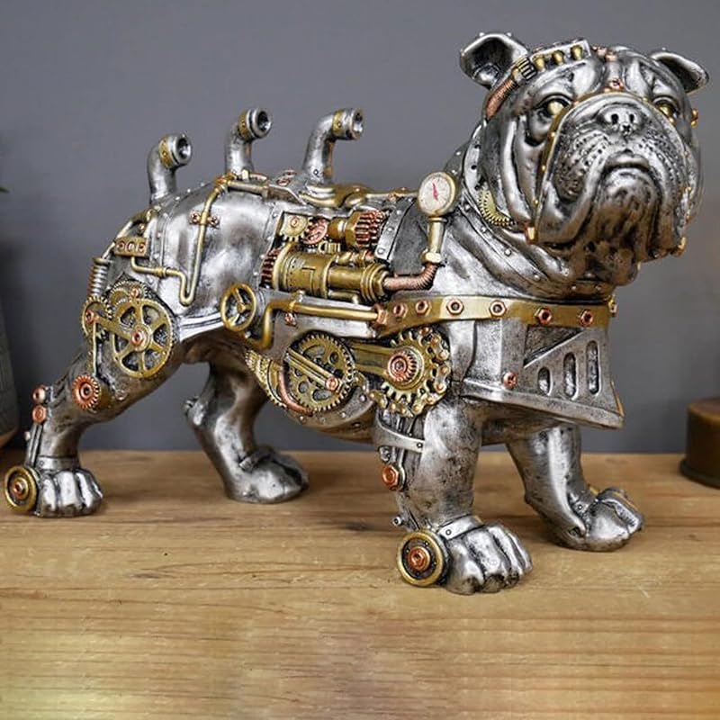 Dachshund Statue and Carved Sculpture Mechanical Punk Style Dachshund Statue Animal Statue Steampunk Modern Home Decor Resin Statue for Coffee Table,