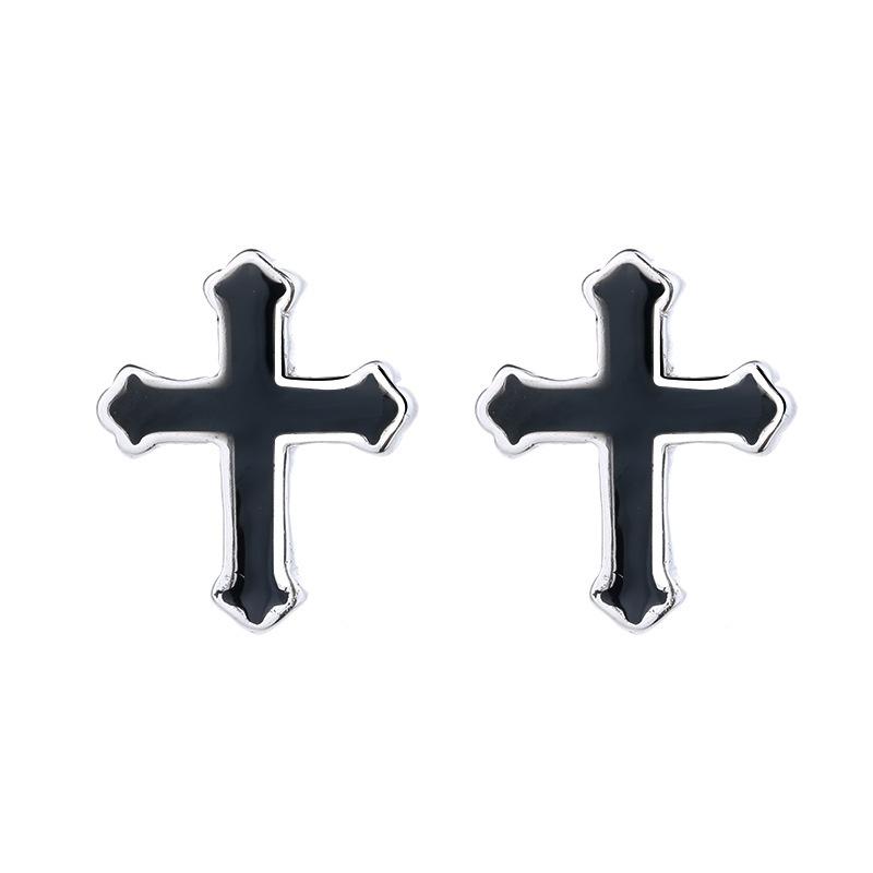 925 Silver Black Cross Stud Earrings For Woman Piercing Wedding Luxury Jewelry Accessories Money 925