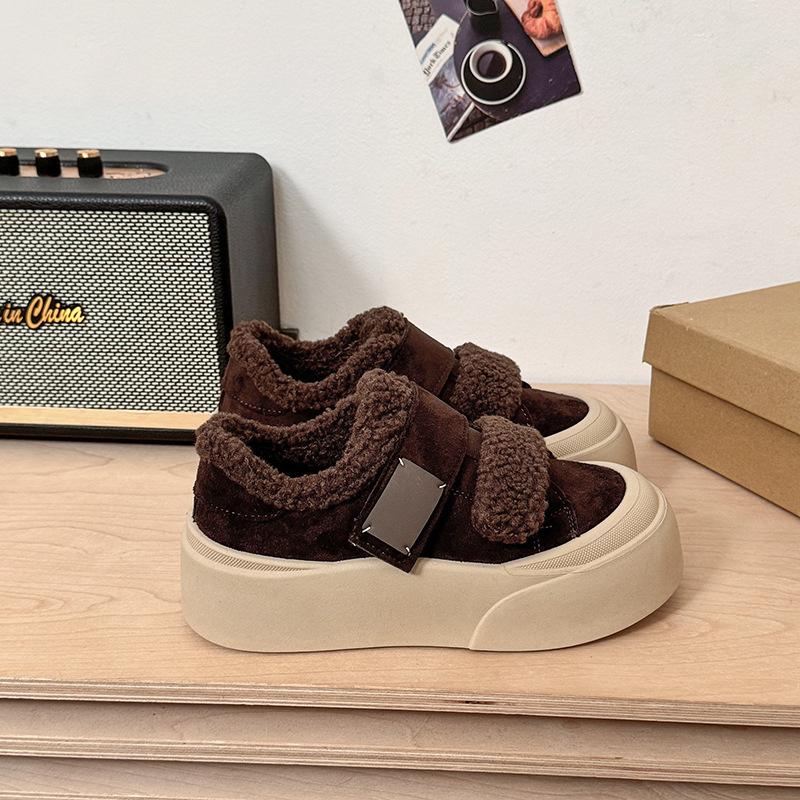 Women's Lightweight Heightening Thick Sole Winter Warm Fur One Snow Boots Plush Lining Non-slip Casual Sports Cotton Boots Fur Shoes