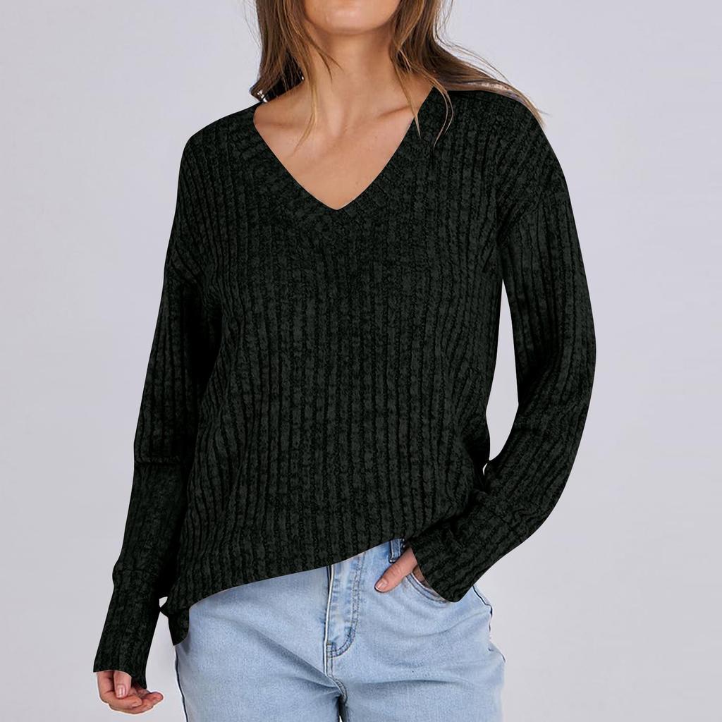 Dámské svetry s výstřihem do V, košile s dlouhým rukávem, volný střih, ležérní, podzimní móda, lehké pulovry, tunikové topy