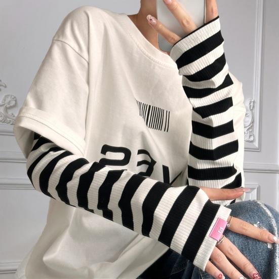 UV-Sonnenschutz-Armstulpen für Damen, gestreifte Workout-Sonnenschutz-Ärmel mit Daumenloch, kühlende Armabdeckung für Outdoor-Radfahren, Autofahren, Wandern, Angeln