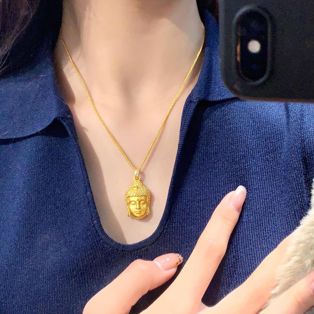 Chinese Sand Gold Buddha Head Pendant: Diamond-Inlaid, Ethnic Style, Gold-Plated Tathagata Design for Unisex.