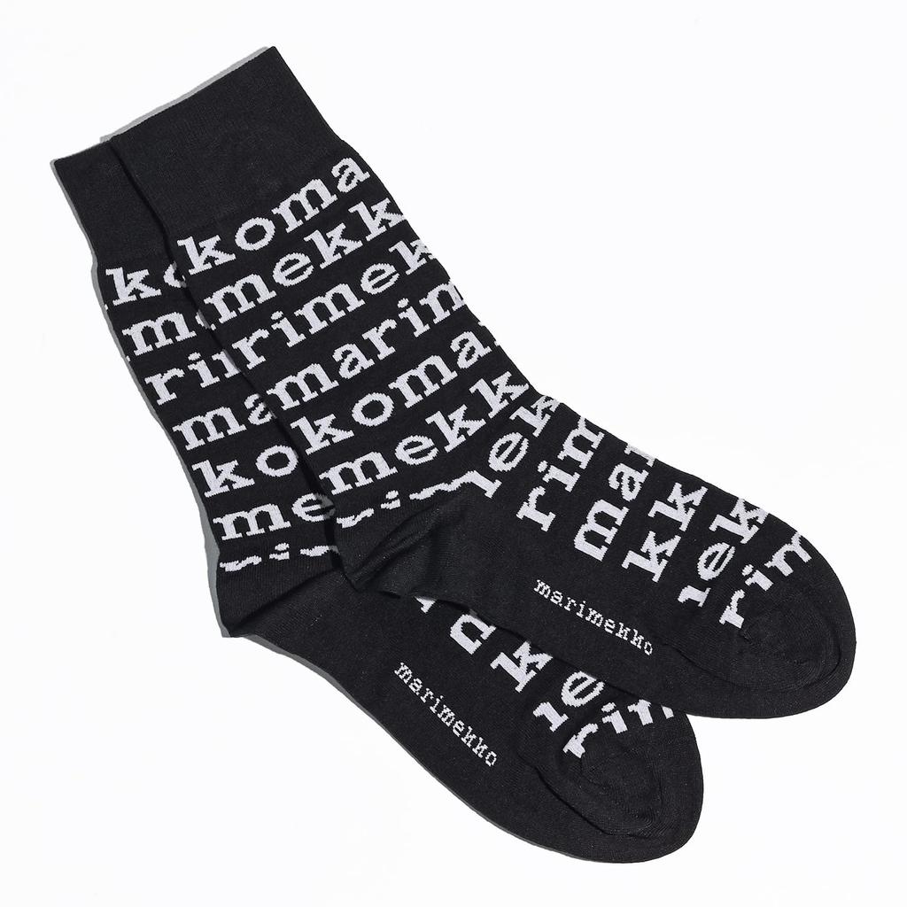 Marimekko Women's KASVAA Logo Pattern Socks, Black, 90981 090981 901 3739, Scandinavian Design [Parallel Import]