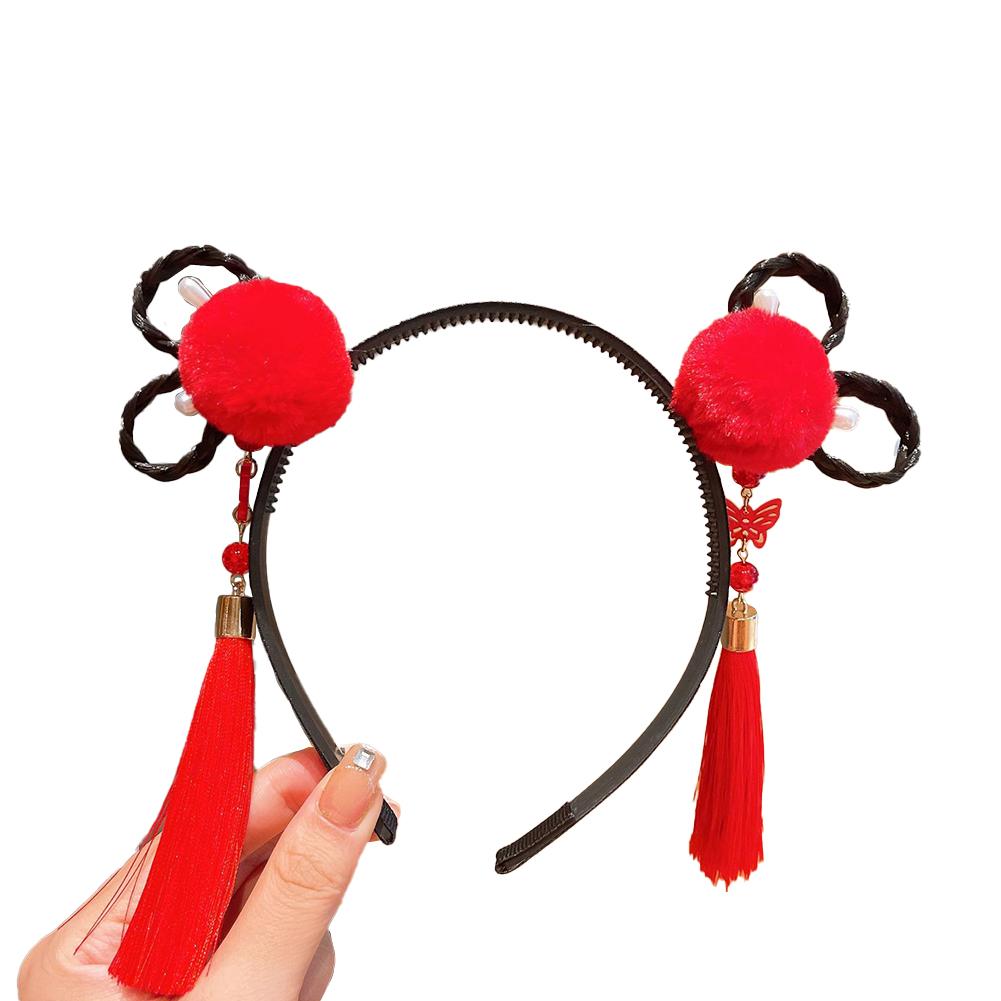 Girls Cartoon Headbands Braid Hair Band Tassel Hair Clip National Style Plush Headwear Hair Accessories For Kids Dress Up