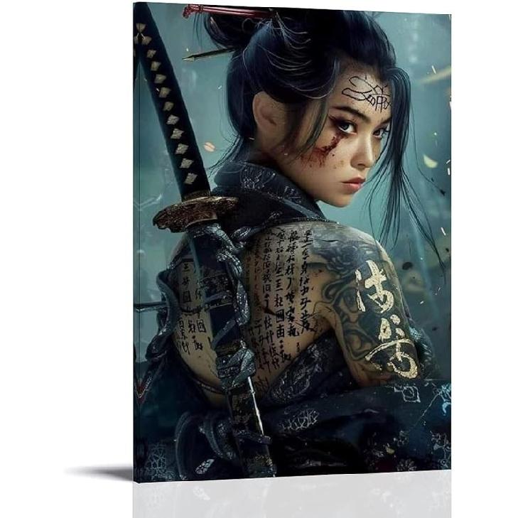 Japanese Geisha Woman Samurai Tattoo Sexy Poster Modern Asian Art Poster (4) Wall Art Deco Posters Canvas Printing For Room Aesthetic Decoration