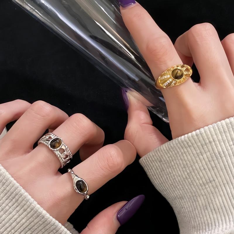 New Tiger'S Eye Stone Ring Opening Adjustable Accessories Niche Design Advanced Sense Index Finger Ring Women