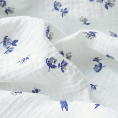 135x50/500cm Blue Small Flower Double-layer Crepe Printed Fabric For Children's Pajamas Home Wear Handmade DIY Fabric YHTJ0156