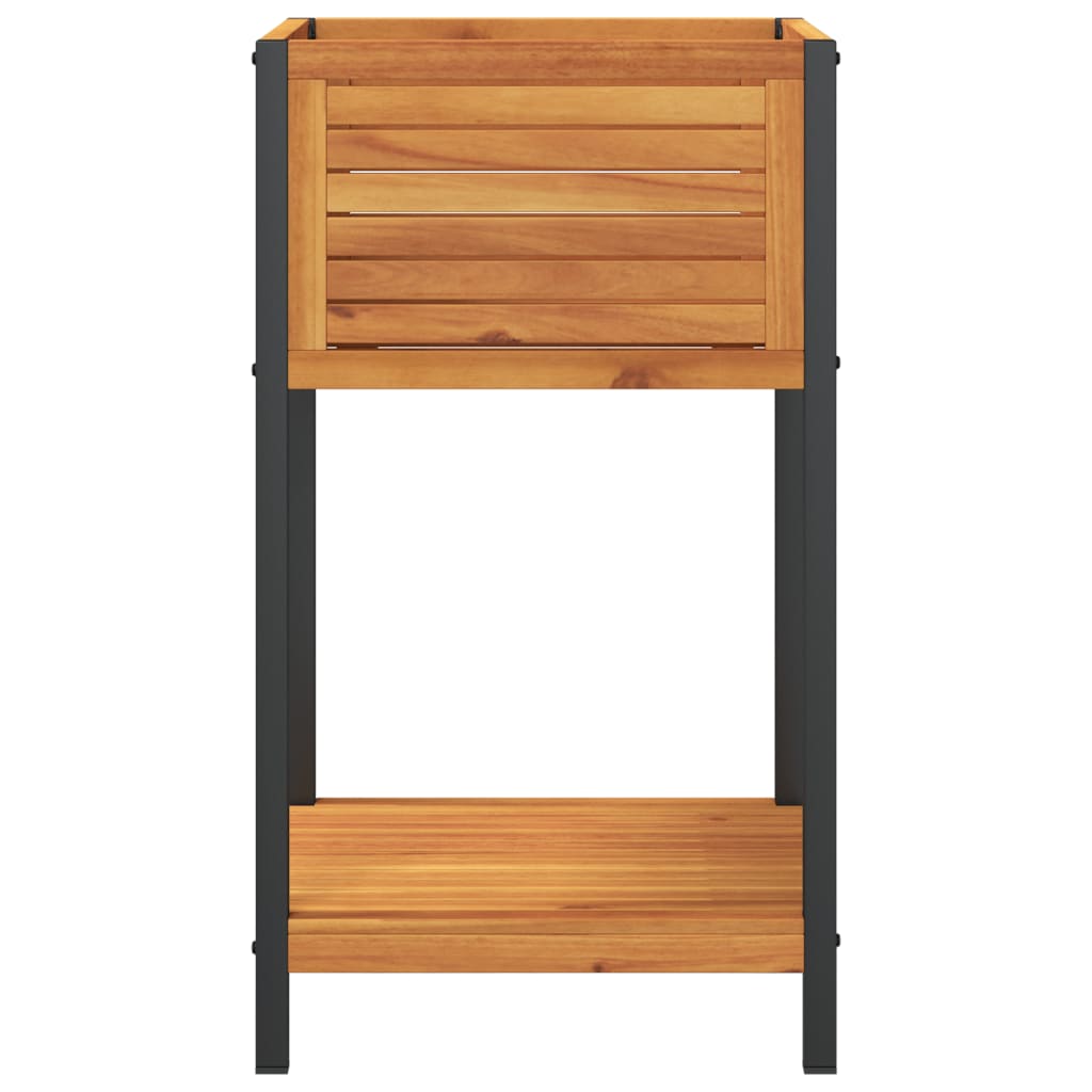 Plant Pot with Shelf 45 x 45 x 80 cm Solid Acacia Wood and Steel