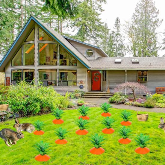 

6 комплектов пасхального морковного садового кола, набор реалистичного внешнего вида, рисунок моркови, шелковый цветочный набор с листьями, забавный уличный декор 6pcs