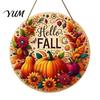 Autumn Theme Hanging Decoration Harvest Festival Welcome Sign for Front Door, Rustic Wooden Wheat Ear Ornament with Hemp Rope, Pumpkin Plaque