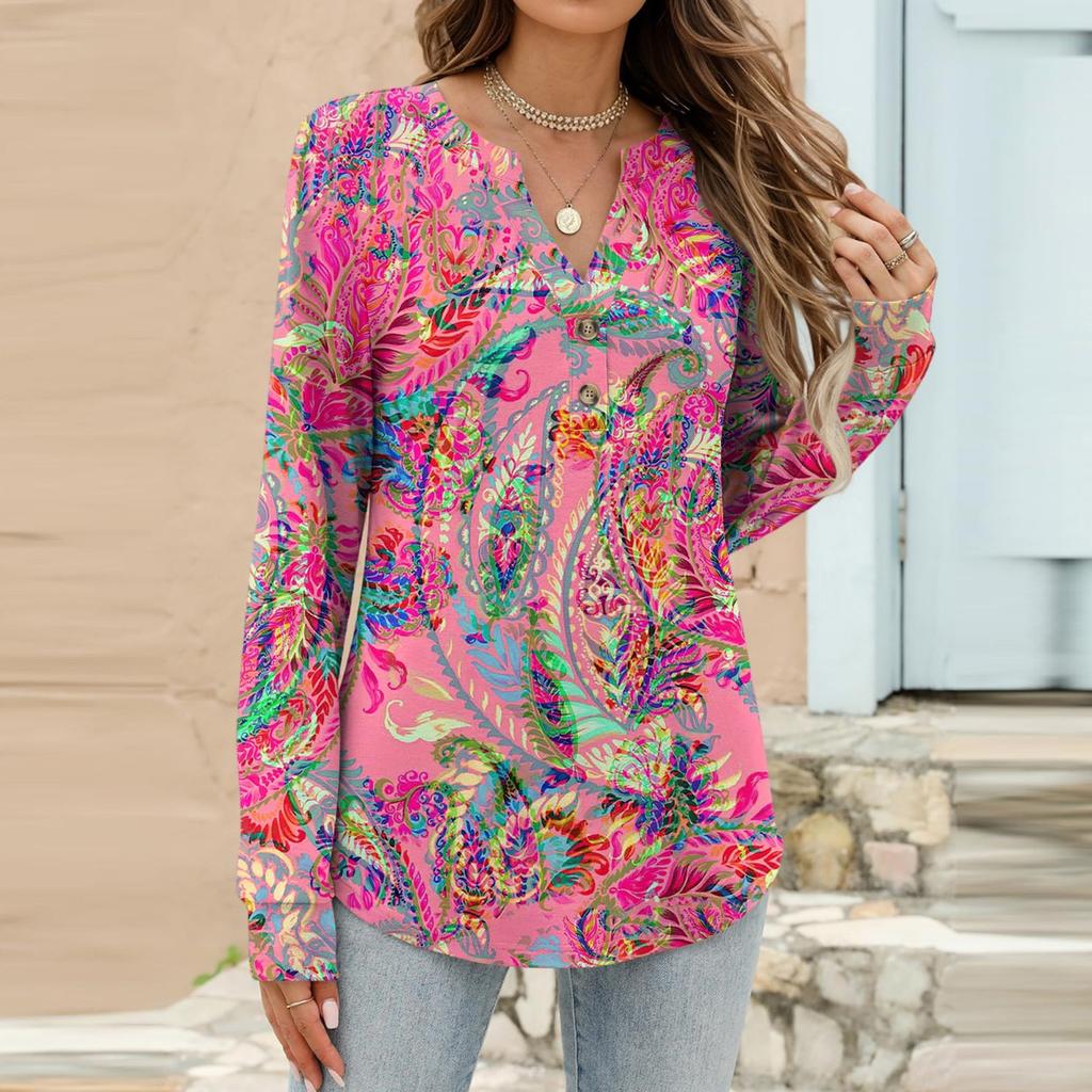 Women's Fashion Casual Printed Long Sleeve T-Shirt Pullover Top