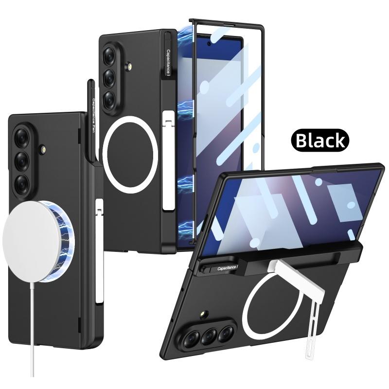 Magnetic Hinge Protection Kickstand Full Body Pen Slot Case for Samsung Galaxy Z Fold7 with Screen Glass Film +Stylus Pen