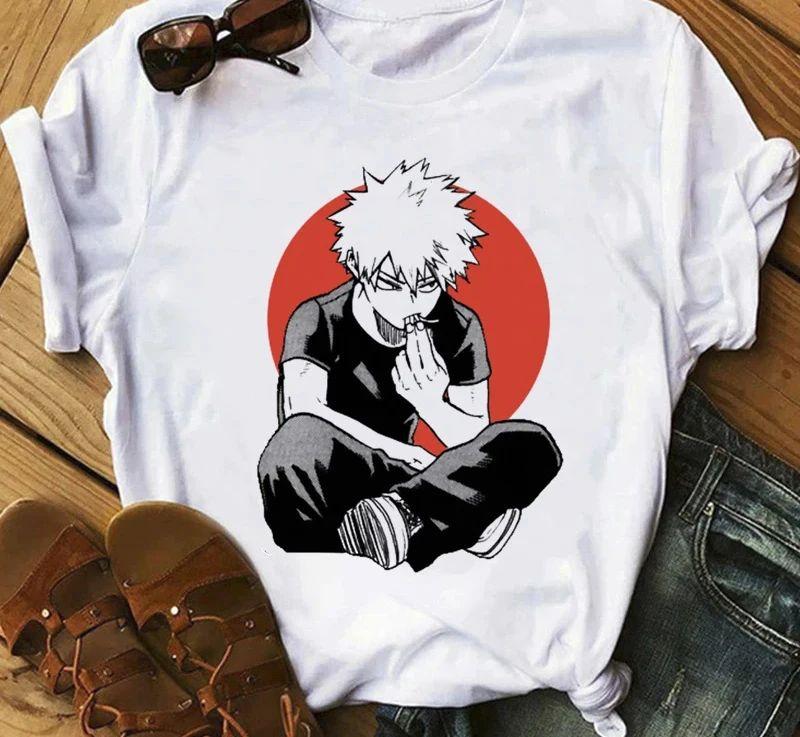 Japanese Anime My Hero Academia Graphic Fun Print T Shirt Fashion Women Retro Cotton T-shirt  Summer Loose Y2K Top T-Shirt
