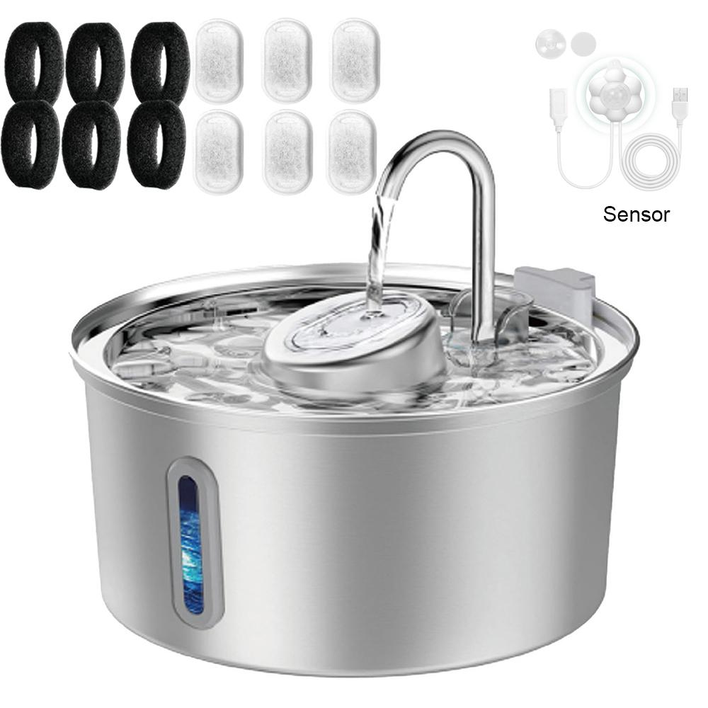 3.2L Stainless Steel Pet Water Fountain With Visible Window Filtration System Automatic Cat Fountain for Cats/Dogs Drinking Bowl