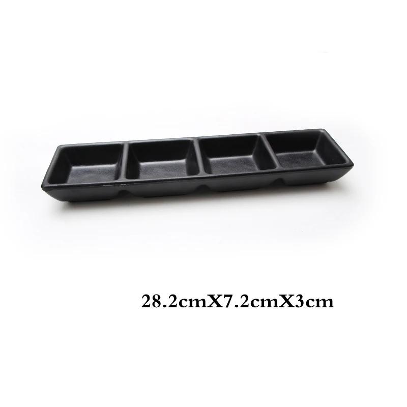 1Pcs Black Melamine Food Grade Plastic Soy Sauce  Pot Bar Tableware Seasoning Sauce Chili Double Grid Sauce Dish Snack Plate