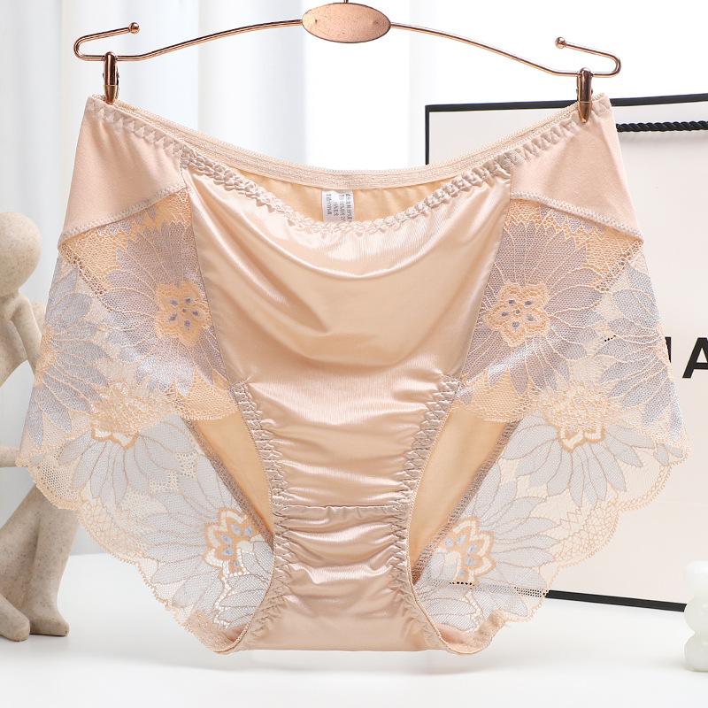 

Модальное атласное нижнее белье Шелковистое треугольное нижнее белье Сексуальные кружевные трусы из чистого хлопка Трусы средней посадки Трусики больших размеров XXL
