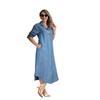 Plus Size Linen Button-Down Dress with Lace Cutout - European & American Style Casual