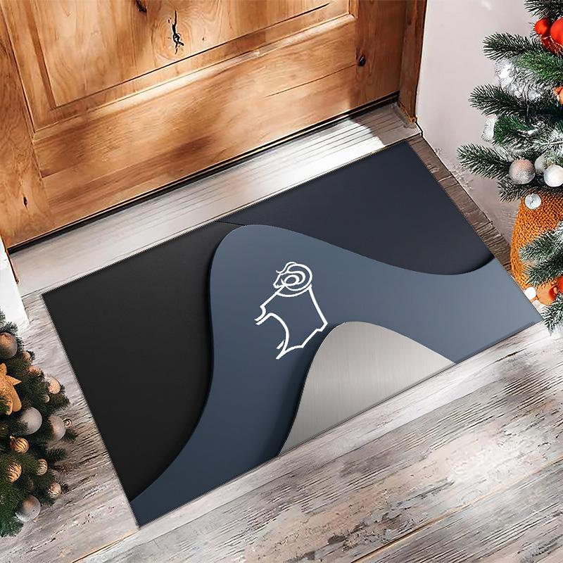 Alfombra de Terciopelo de Cristal con Estampado de Fútbol del Derby County, Cómoda Absorbente de Agua Antideslizante para Suelo Interior