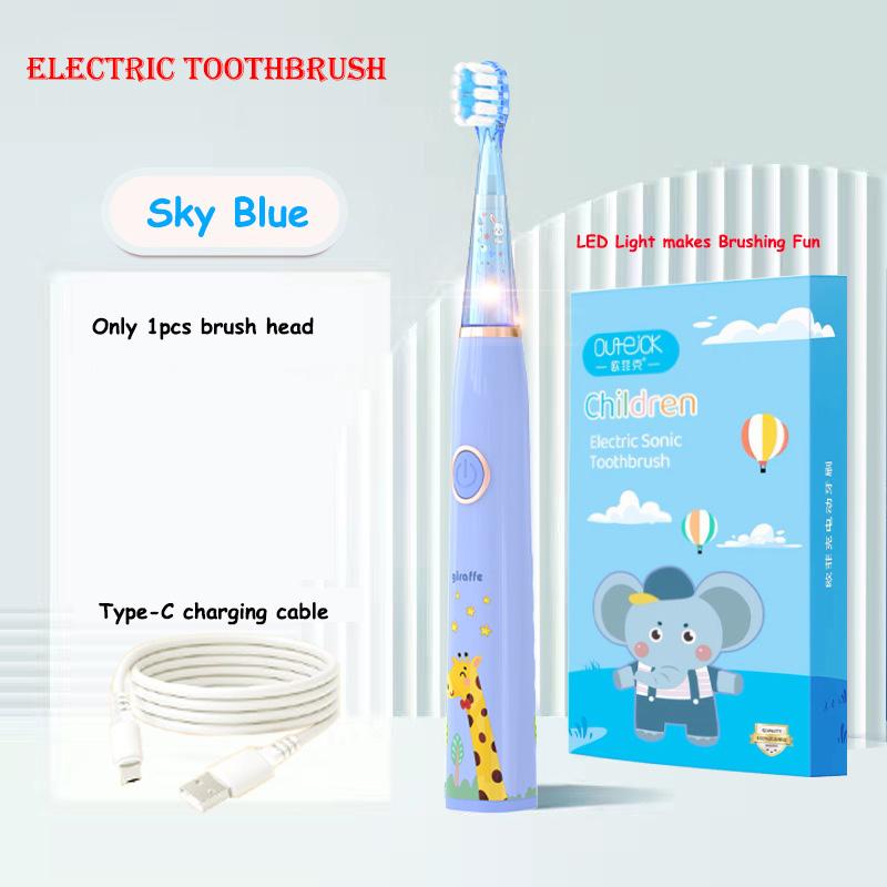 Kids Sonic Electric Toothbrush Cartoon with Colorful LED Light IPX7 Waterproof Rechargeable Overall Clean Teeth Oral Care Toothbrush