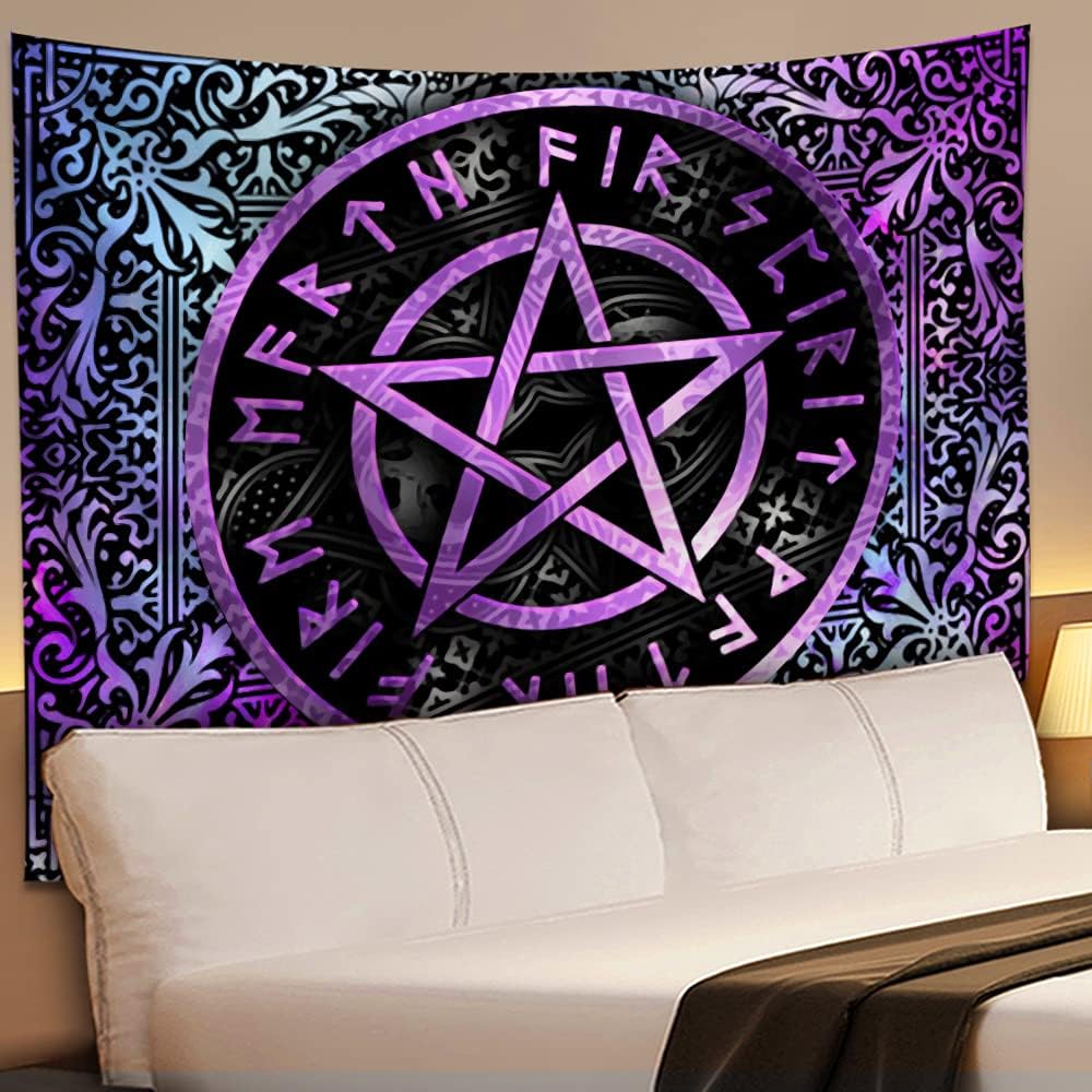 SHRAPHY Viking Tapestry 80x60 Inches Magic Pentagram Tapestry Bohemian Style Plant Patterns Wall Poster Hanging Tapestry for Living Room Bedroom