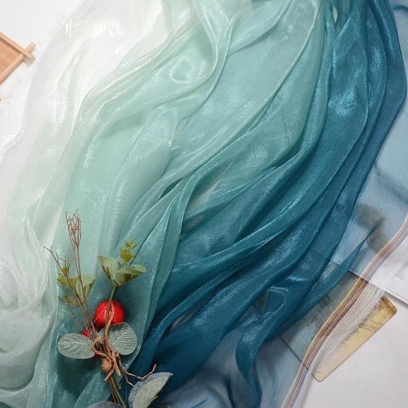 3/5/10m Multicolor Gradient Silk-Crepe Chiffon Fabric for Handmade DIY Sewing Hanfu Apparel Making Wedding Decoration