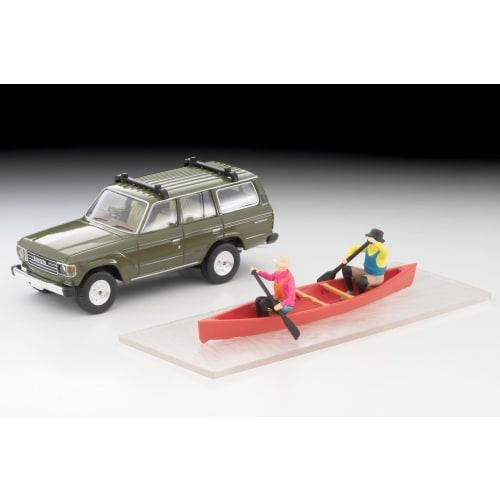 TOMYTEC Tomica Limited Vintage Neo 1/64 Scale LV-N279e Toyota Land Cruiser 60 Olive with Canoe and Figure, Finished Model (Product Number: 330882)