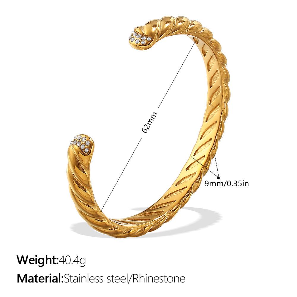 Fashion Twist Text Open Bracelet Stainless Steel Gold Plated Diamond Bracelet Jewelry