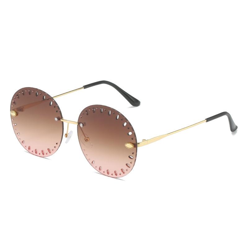 Round Rimless Sunglasses, Personalized Hollow Round Frame Glasses, Sunglasses For Women