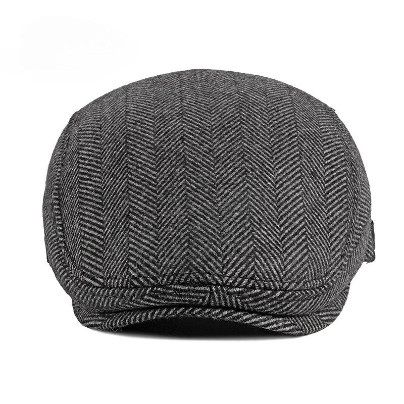 Men'S Autumn And Winter Woolen Berets Women'S British Retro Warm Newsboy Cap Artist Painter Hats Vintage Striped Forward Hats