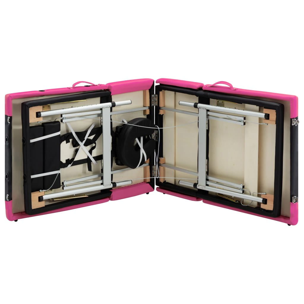 Foldable 4 Zone Massage Table with Aluminum Frame Black and Pink