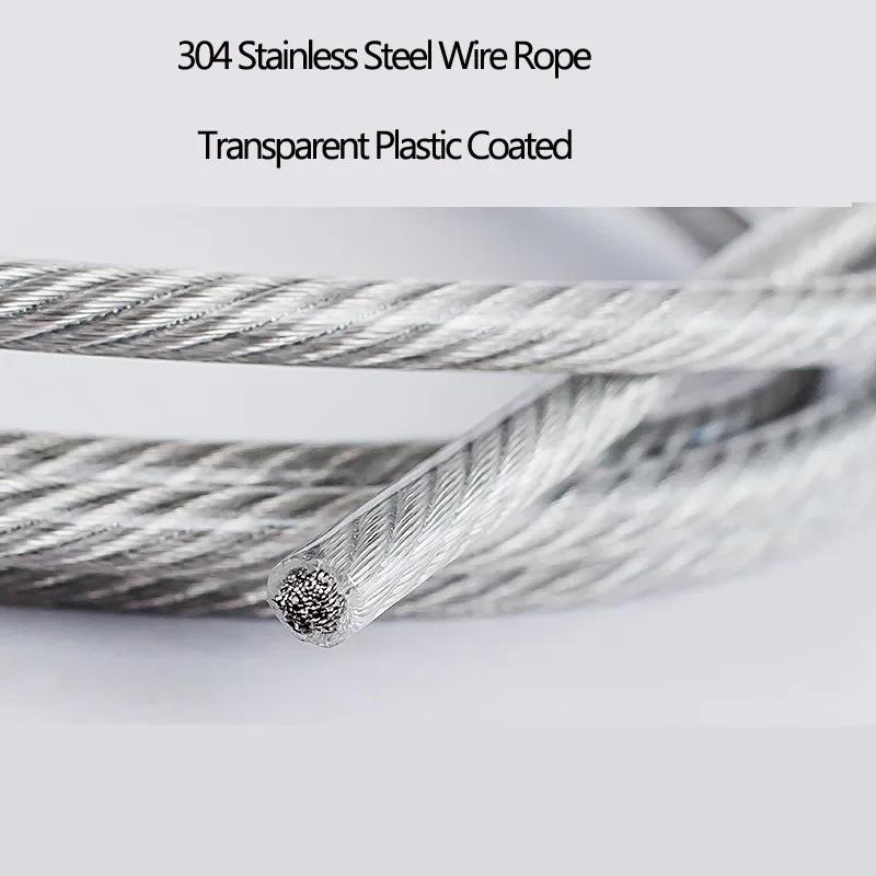 Dia 0.5/1/1.5/2/2.5/3/5mm 304 Stainless Steel PVC Coated Flexible Wire Rope Soft Cable Transparent Stainless Steel Clothesline