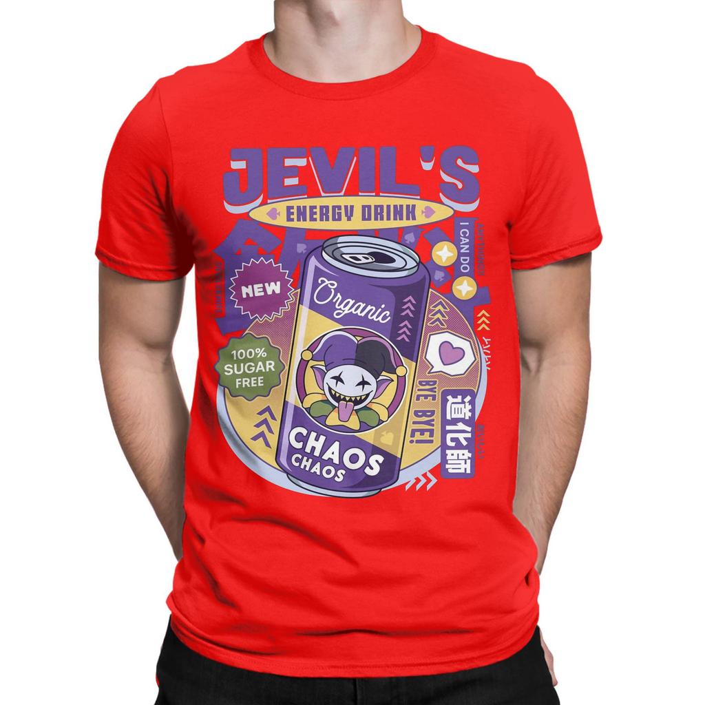 Jevil Energy Drink Deltarune T Shirt Beach  Leisure TShirts Mens Cotton O Neck Plus Size Tees ShortSleeve Streetwear Tshirt