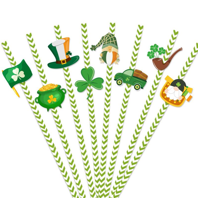 Theme Patrick St Clover Pattern Disposable Paper Straw Party Prop Decoration