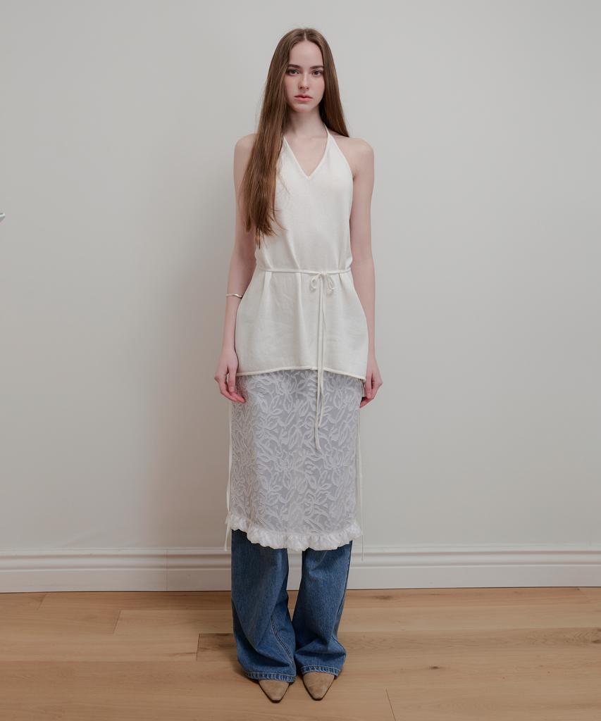 Aobteu Layered Halter Neck Knit - Off White